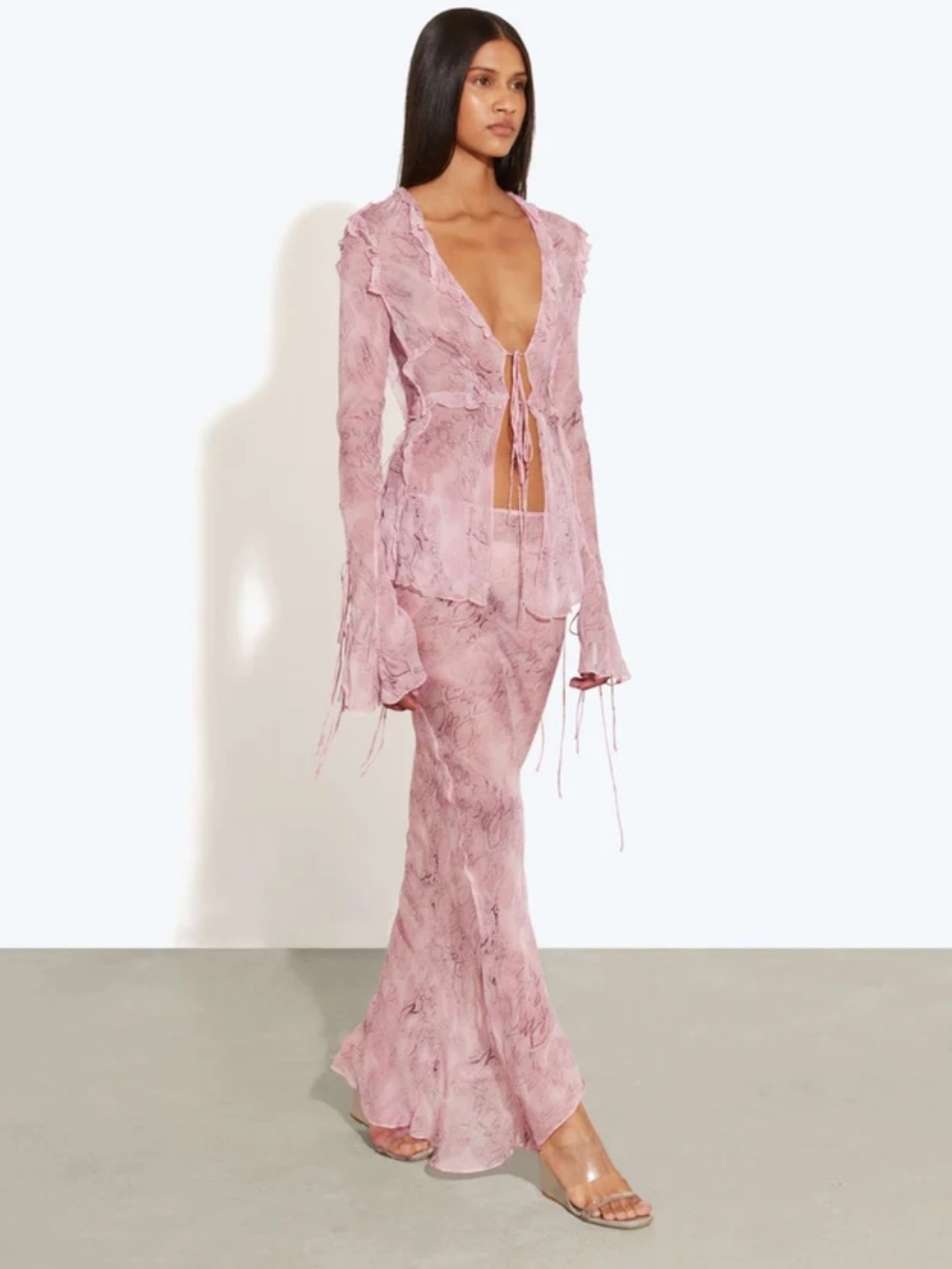 NWT Rat & Boa Dusty Pink Cobra Tie-Front blouse and skirt sheer set